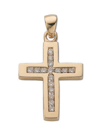9 carat yellow gold diamond cross pendant