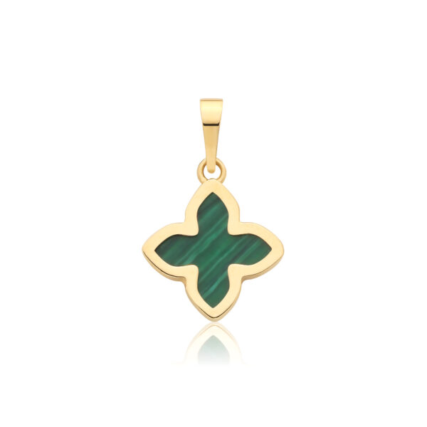 9 carat yellow gold malachite set flower shape pendant