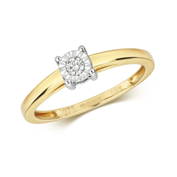 9 carat yellow gold diamond ring illusion set