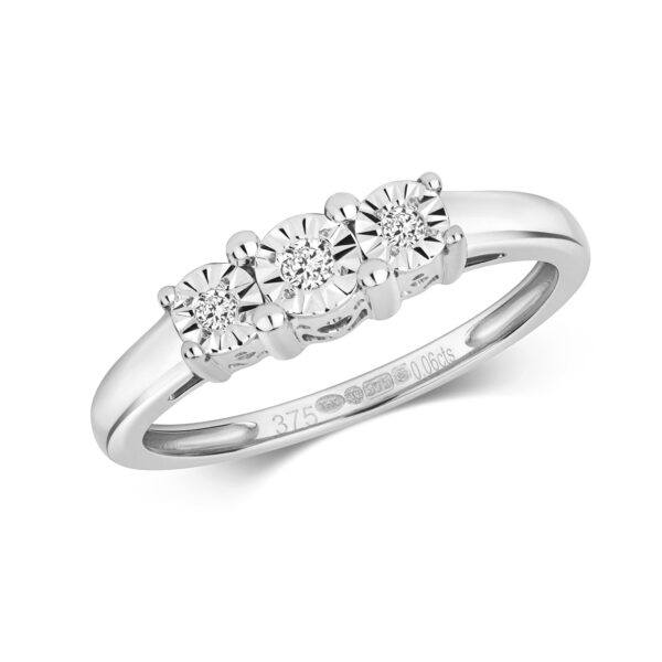 9ct White Gold Diamond Three Stone Illusion Set Ring