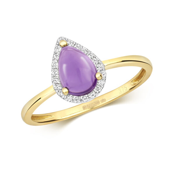 9 carat yellow gold cab amethyst ring
