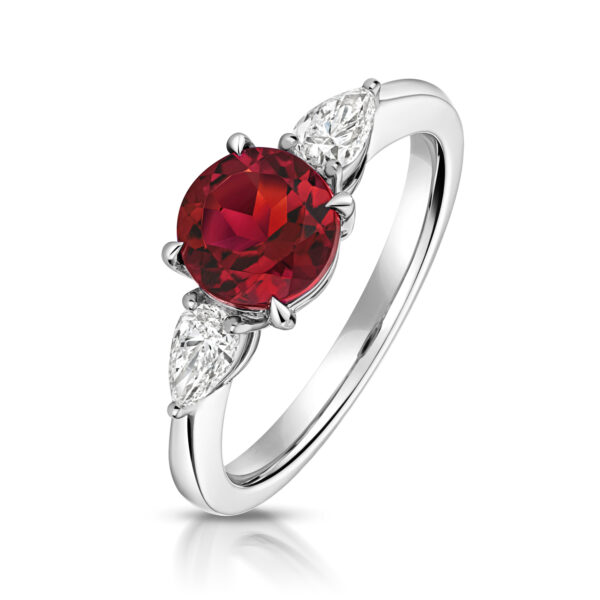 9 carat white gold lab grown ruby and diamond ring