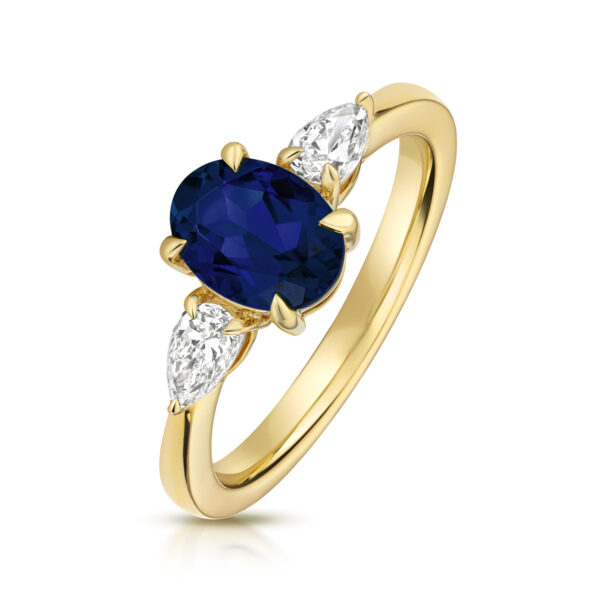 9 carat yellow gold lab grown sapphire and diamond ring