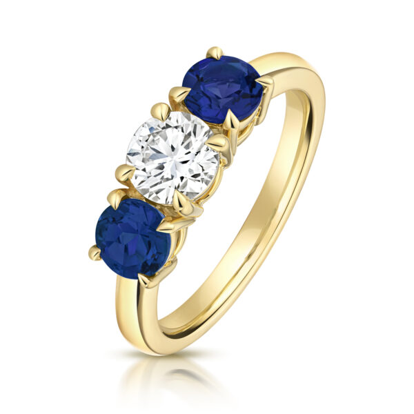 9 carat yellow gold lab grown sapphire and diamond ring