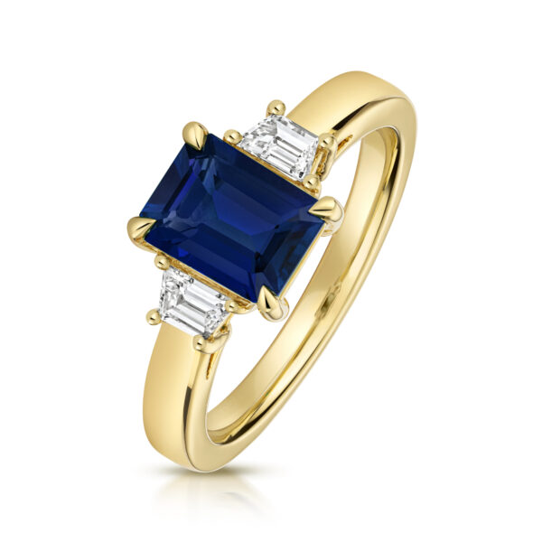 9 carat yellow gold lab grown sapphire and diamond ring