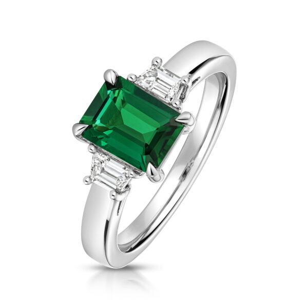 9 carat white gold lab grown emerald and diamond ring