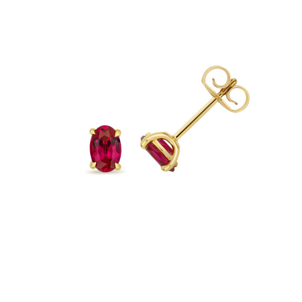 9 carat yellow gold lab grown ruby earrings