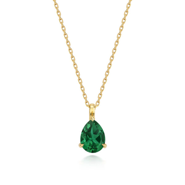 9 carat yellow gold lab grown emerald pendant and chain