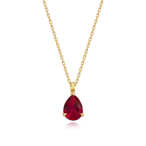 9 carat yellow gold lab grown ruby pendant and chain
