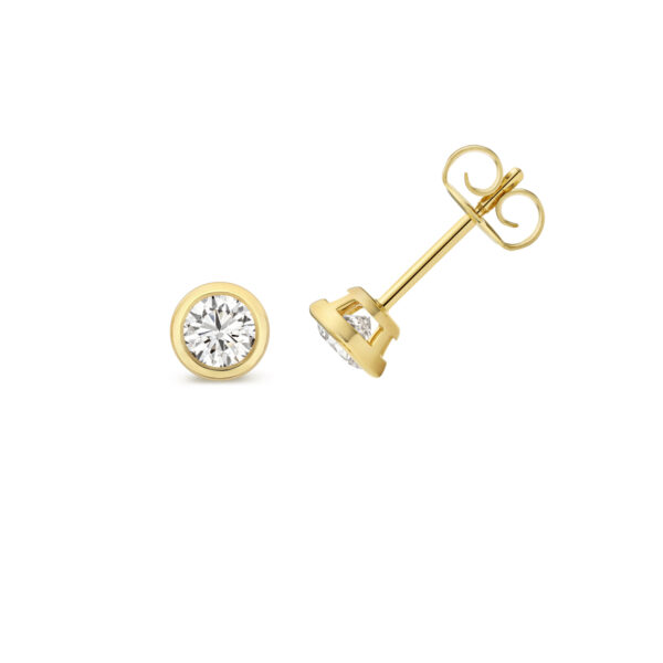 18 carat yellow gold lab grown diamond rub over set stud earrings