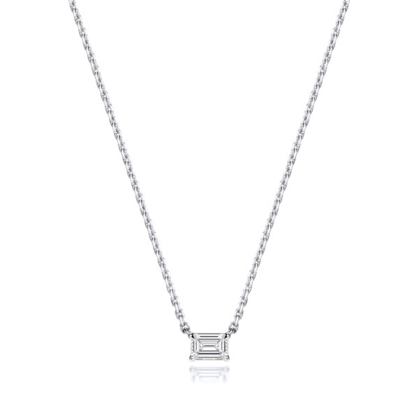 18 carat white gold lab grown emerald cut diamond pendant and chain