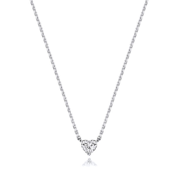 18 carat white gold lab grown heart shape diamond pendant and chain