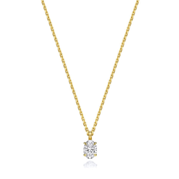 18 carat yellow gold lab grown oval diamond pendant and chain