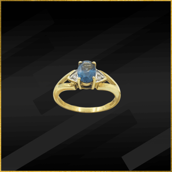 9 Carat Yellow Gold Blue Topaz Diamond Ring