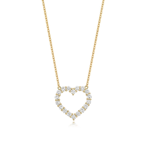 9 carat yellow gold lab grown diamond heart design pendant and chain