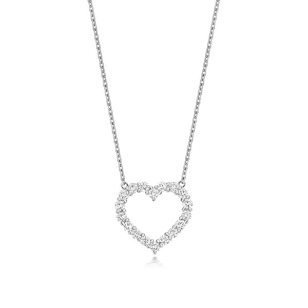 9 carat white gold lab grown diamond heart design pendant and chain necklace