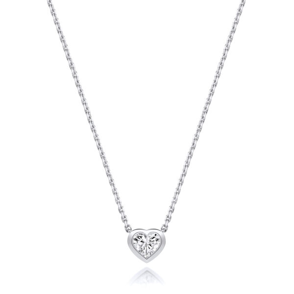 18 carat white gold heart diamond pendant and chain
