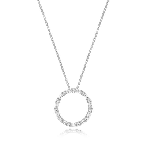 Rhodium Silver Plated Cirlce Cz Necklace