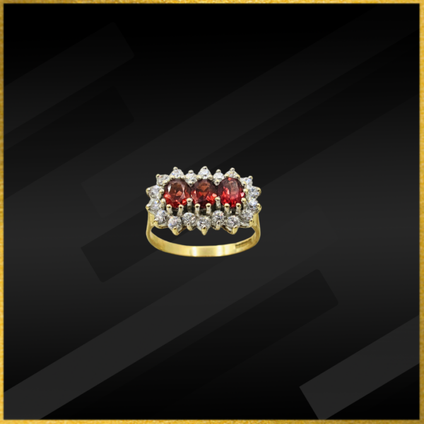 9ct gold garnet and cz ring