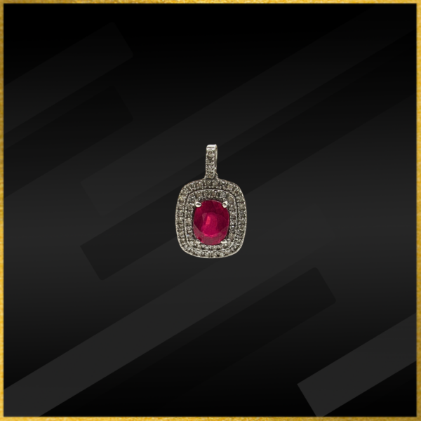 9 carat white gold created ruby and diamond pendant