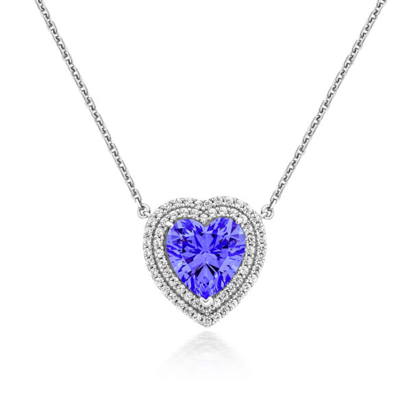 silver tanzanite colour stone pendant and chain heart shape