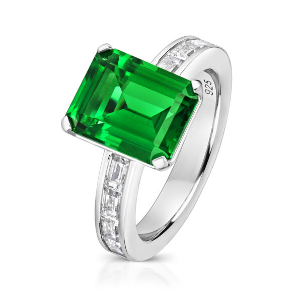 silver green cz ring