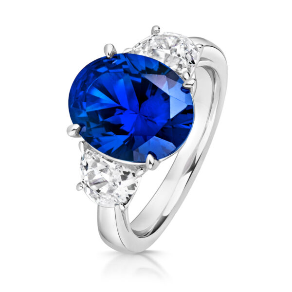 silver blue cz oval three stone ring