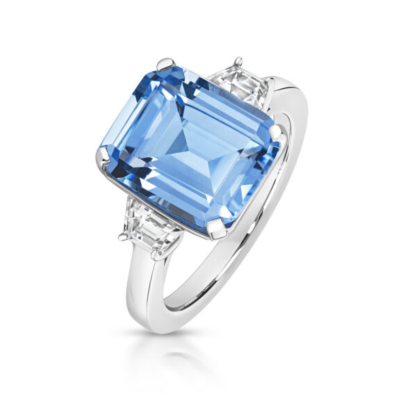 silver pale blue cubic zirconia three stone ring tapered baguette cubic zirconias