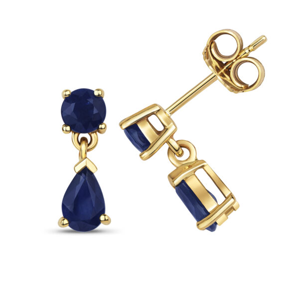 9 carat yellow gold sapphire drop earrings
