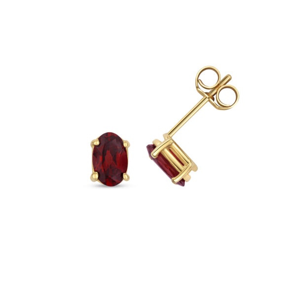 9 carat yellow gold garnet oval stud earrings